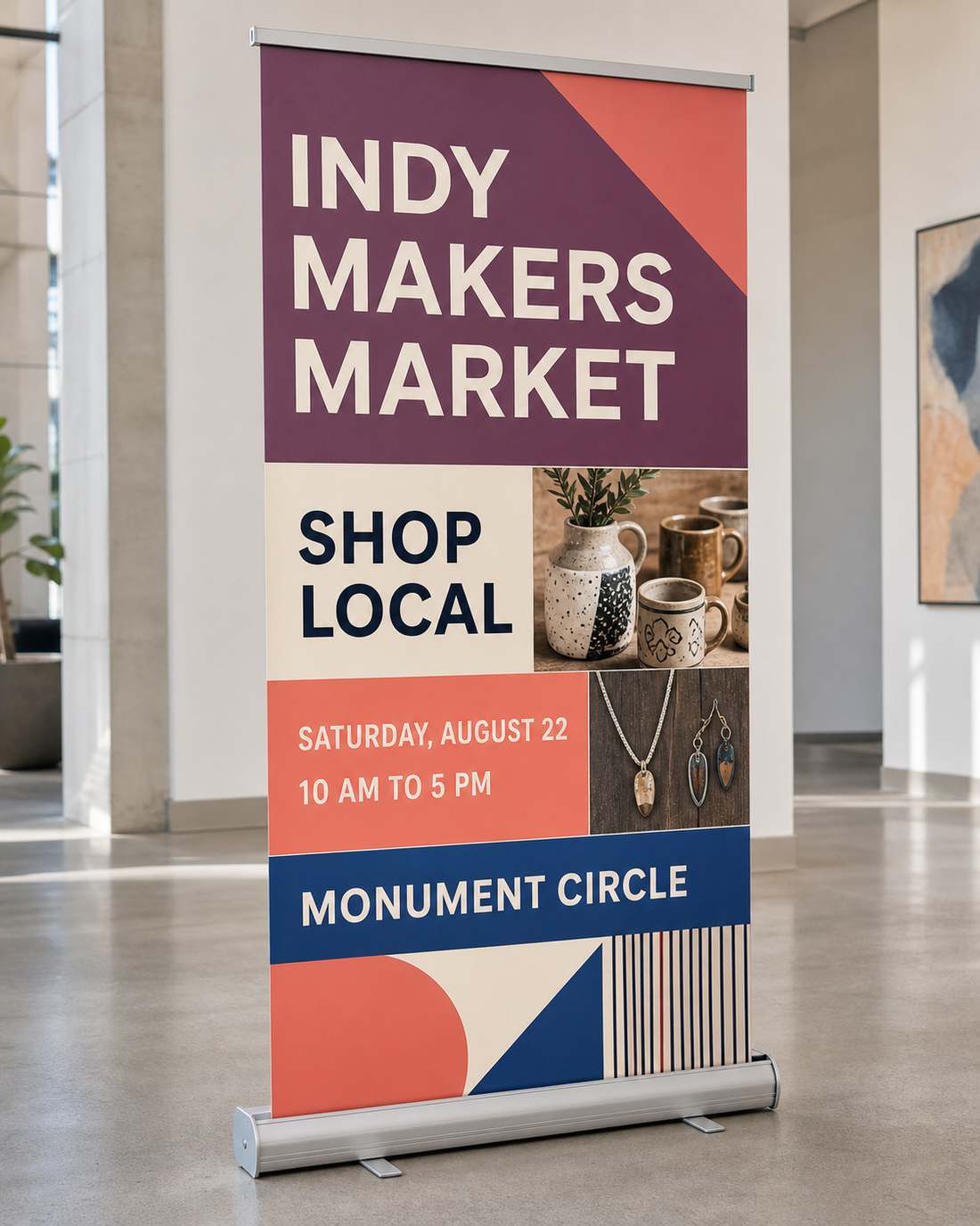 Retractable trade show banner for a local makers market